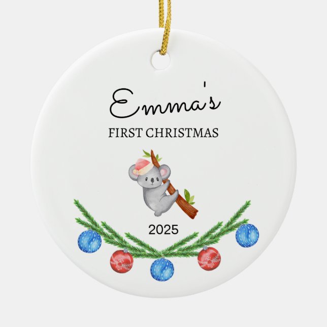 Personalisiertes Baby's First Christmas, Koala Ges Keramik Ornament (Vorne)