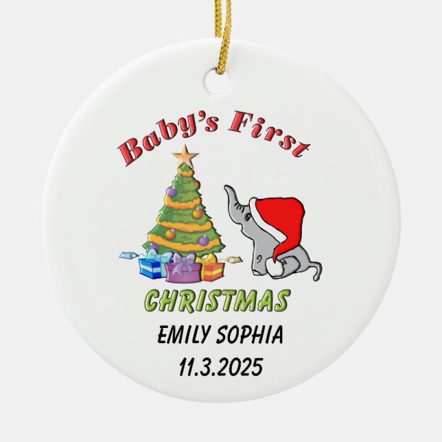Personalisiertes Baby's First Christmas mit Elepha Keramik Ornament (Vorne)