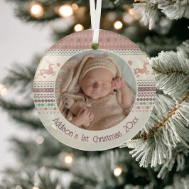 Personalisiertes Baby's First Christmas Pink Renti Ornament Aus Glas