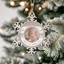 Personalisiertes Baby's First Christmas Pink Renti Schneeflocken Zinn-Ornament
