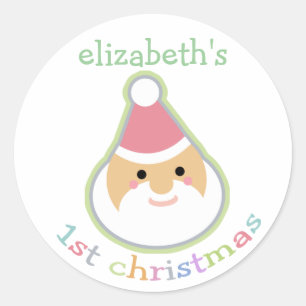 Personalisiertes Baby's First Christmas Runder Aufkleber