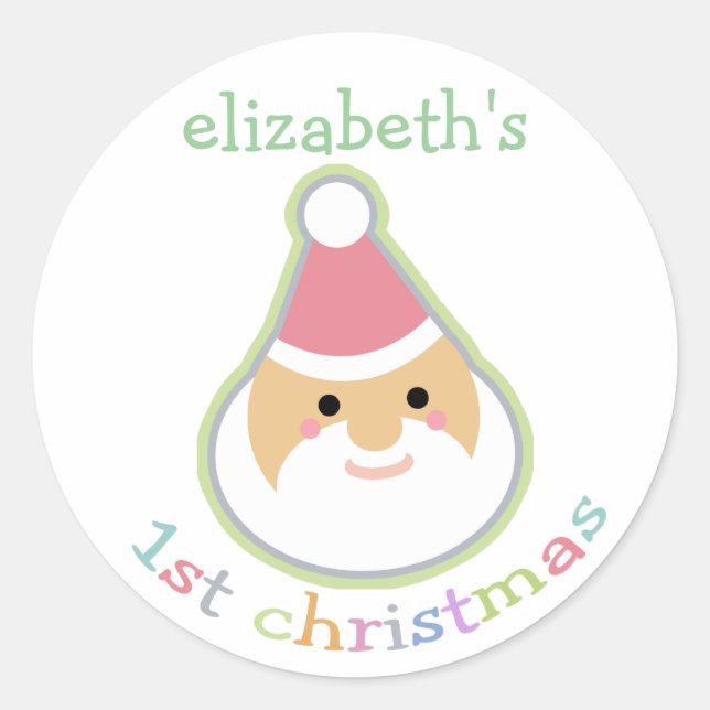Personalisiertes Baby's First Christmas Runder Aufkleber (Vorderseite)