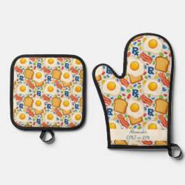 Personalisiertes Bacon & Eggs Pharmacy RX Ofenhandschuh & Topflappen-Set