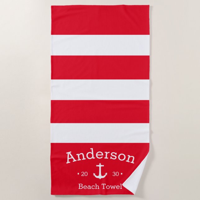 Personalisiertes Badetuch - Hot Red Nautic (Vorderseite)