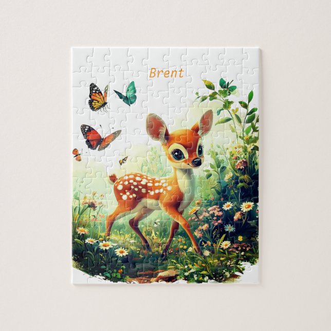 Personalisiertes Bambi und Schmetterlinge Jigsaw P (Vertikal)