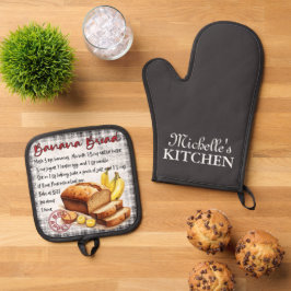 Personalisiertes Bananenbrot Backrezeptur Ofenhandschuh & Topflappen-Set