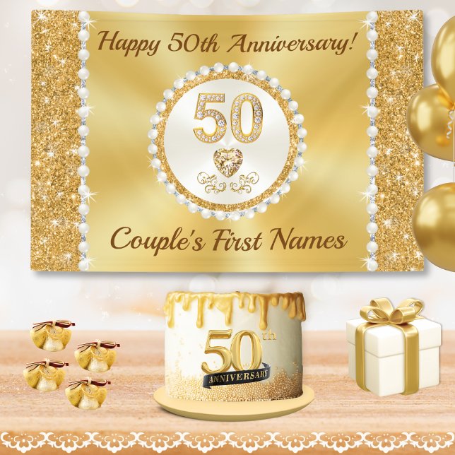 personalisiertes Banner zum 50. Hochzeitstag, Gold (50th wedding anniversary banner. 50th anniversary decorations. Golden wedding anniversary ideas.)