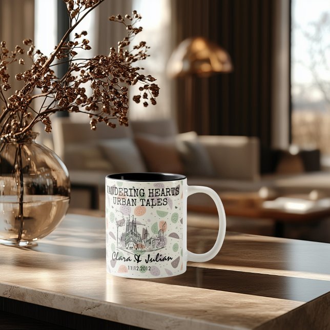 Personalisiertes Barcelona-Gedächtnis - Line Art S Zweifarbige Tasse (Von Creator hochgeladen)