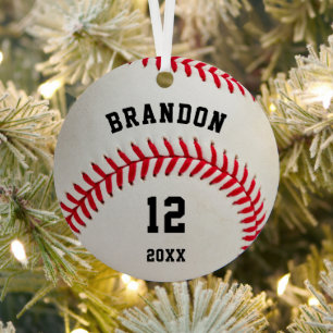 Personalisiertes Baseball-Foto mit roter Stickerei Ornament Aus Metall