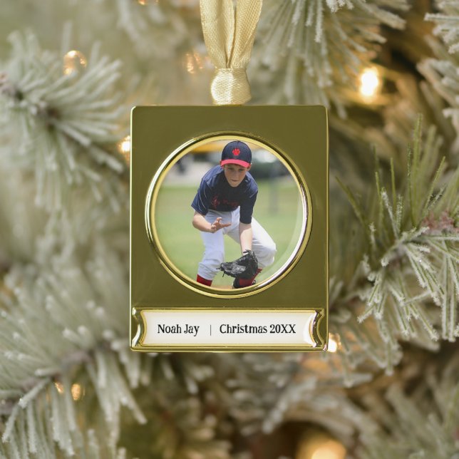 Personalisiertes Baseball-Foto-Ornament - Goldtepp Banner-Ornament Gold (Baum)
