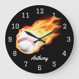 Personalisiertes Baseball-Jungen-Zimmer Große Wanduhr