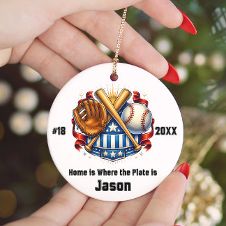 Personalisiertes Baseball-Spieler-Name-Trikotnumme Keramik Ornament
