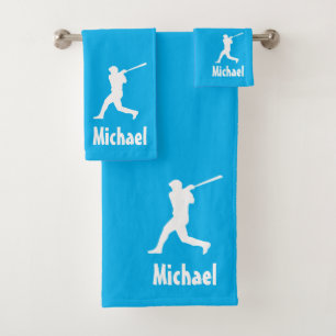 Personalisiertes Baseball Sportblau und weiß Badhandtuch Set