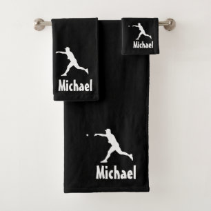 Personalisiertes Baseball Sportschwarz und weiß Badhandtuch Set