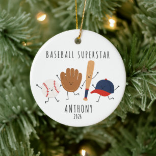 Personalisiertes Baseball-Superstar-Kinder-Weihnac Keramik Ornament