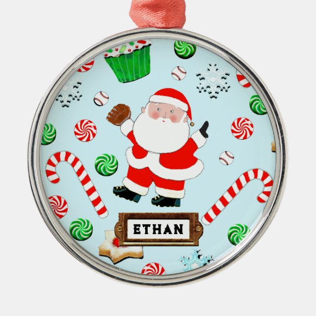 Personalisiertes Baseball-Urlaubsgeschenk Ornament Aus Metall (Vorne)