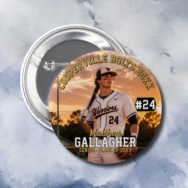 Personalisiertes Baseballspieler-Foto  Button (Von Creator hochgeladen)
