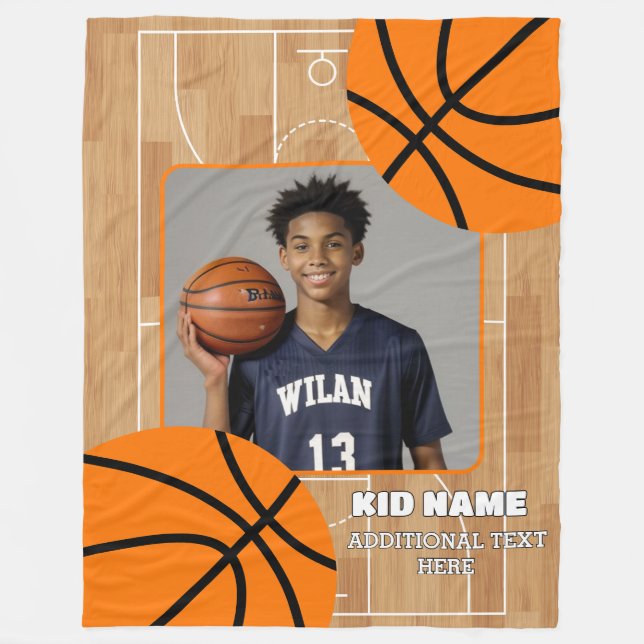 Personalisiertes Basketball-Kid-Foto Fleecedecke (Vorderseite)