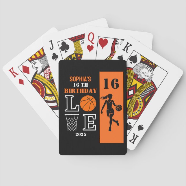 Personalisiertes Basketballspielermädchen, Geburts Spielkarten (Rückseite)