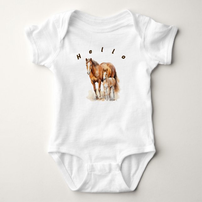 Personalisiertes Bauernhaus Mama und Kinderpferde. Baby Strampler (Vorderseite)