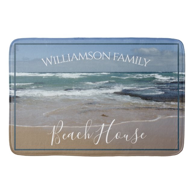 Personalisiertes Beach House Ozean Große Badematte (Vorderseite)