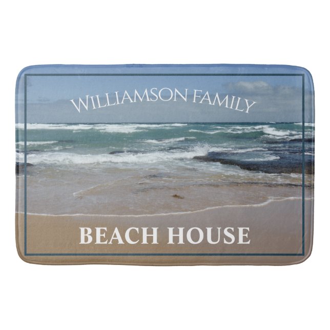 Personalisiertes Beach House Ozean Große Badematte (Vorderseite)