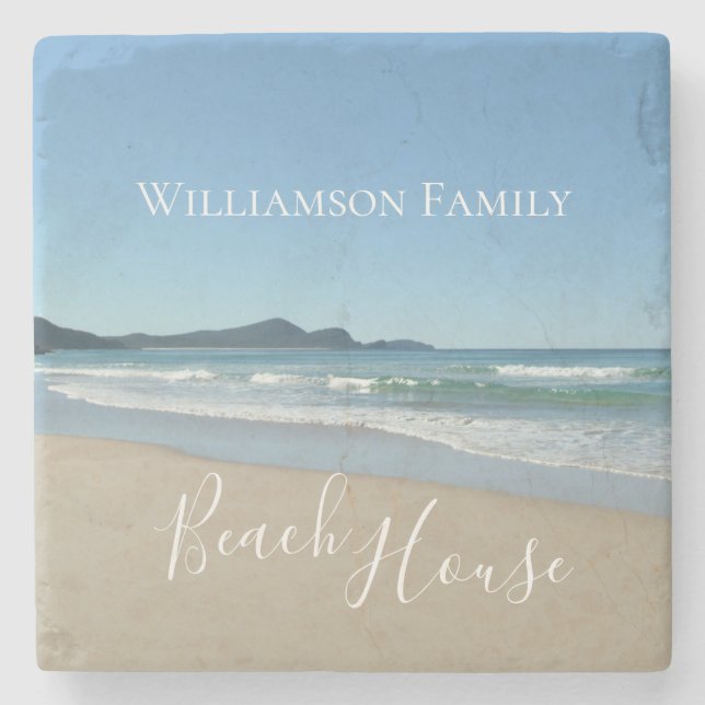 Personalisiertes Beach House Steinuntersetzer (Vorderseite)
