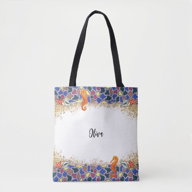 Personalisiertes Beach Sea Life Glas Themengrenze Tasche (Vorderseite)