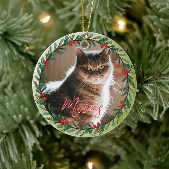 Personalisiertes Begleiter Foto Weihnachtsmuster Keramik Ornament (Baum)