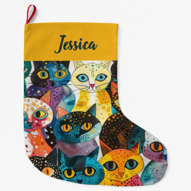 Personalisiertes beidseitiges Katzendesign Großer Weihnachtsstrumpf (Vorderseite)