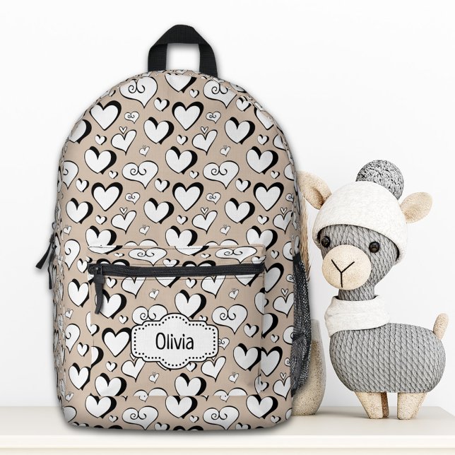 Personalisiertes Beige Herz-Backpack Bedruckter Rucksack (Von Creator hochgeladen)