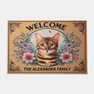 Personalisiertes Bengal Katze Florales Willkommen Fußmatte