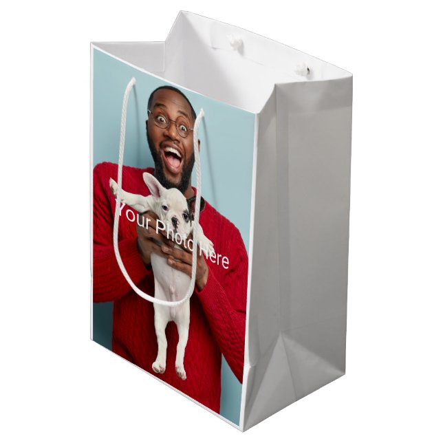 Personalisiertes benutzerdefiniertes Foto Mittlere Geschenktüte (Vorderseite Schrägansicht)