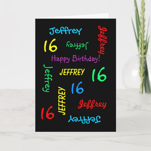 Personalisiertes Benutzerschwarzes 16. Geburtstag Karte (Vorderseite)