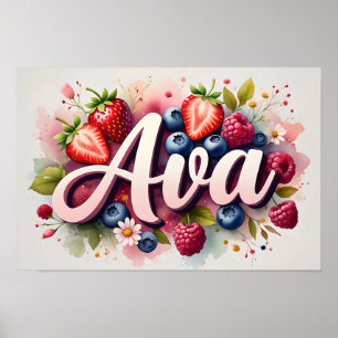 Personalisiertes Berry Floral Name Poster "Ava"