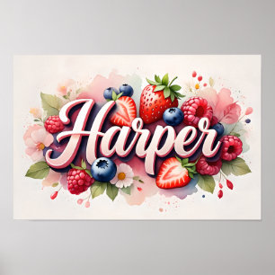 Personalisiertes Berry Floral Name Poster "Harper"