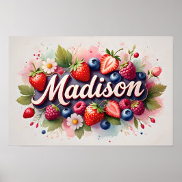 Personalisiertes Berry Floral Name Poster "Madison