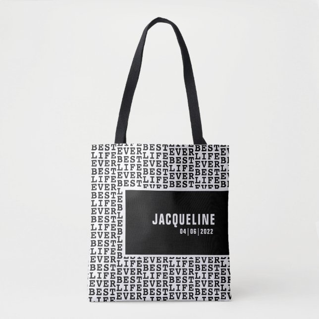 Personalisiertes bestes Leben je Schwarz-Weiß-Tasc Tasche (Vorderseite)