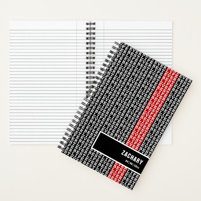 Personalisiertes bestes Leben je Schwarz-weißer Ro Notizbuch (Innen)