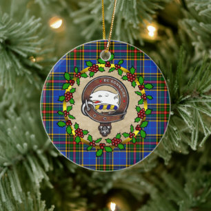 Personalisiertes Bethune-Clan-Abzeichen und Tartan Keramik Ornament