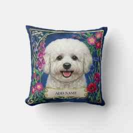 Personalisiertes Bichon Frise Blaues Blumenkissen Kissen