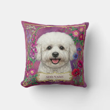 Personalisiertes Bichon Frise Rosa Blumenkissen
