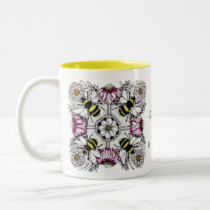 Personalisiertes Bienen-Doodle-Mindfulness-Geschen Zweifarbige Tasse