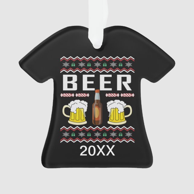 Personalisiertes Bier Ugly Christmas Sweater Ornament (Vorderseite)