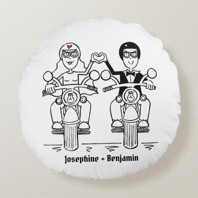 Personalisiertes Biker-Hochzeitsgeschenk-Kissen Rundes Kissen (Vorderseite)