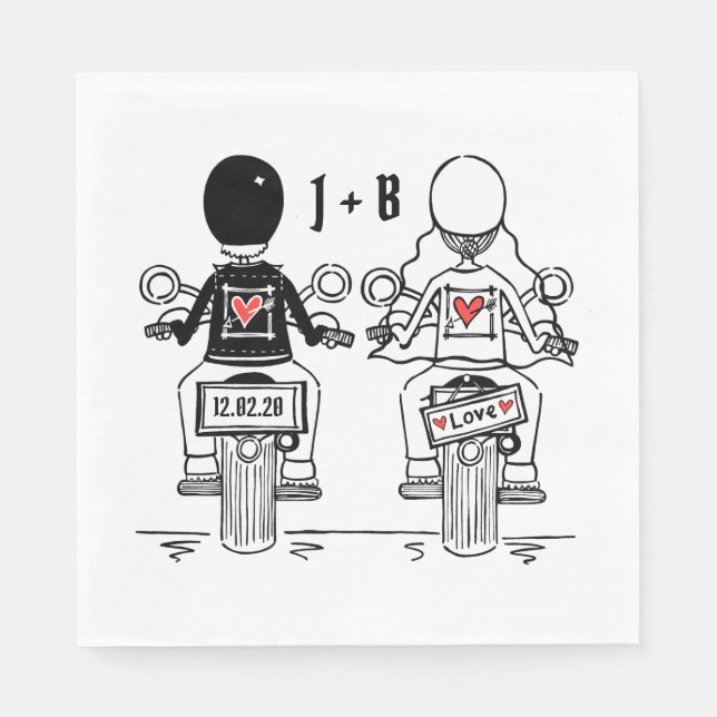 Personalisiertes Biker-Hochzeitspapier Serviette (Vorderseite)