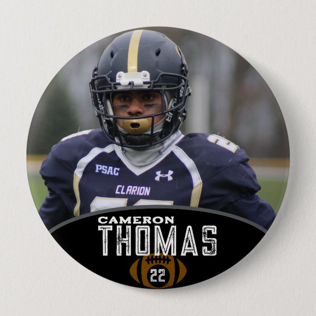 Personalisiertes Bild Fußballspieler Name Nummer Button (Vorderseite)