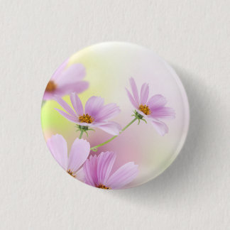Personalisiertes Bild & rosa Wasserfarben-Blumen Button