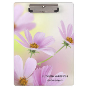 Personalisiertes Bild & rosa Wasserfarben-Blumen Klemmbrett