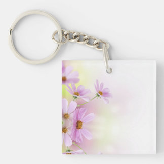 Personalisiertes Bild & rosa Wasserfarben-Blumen Schlüsselanhänger